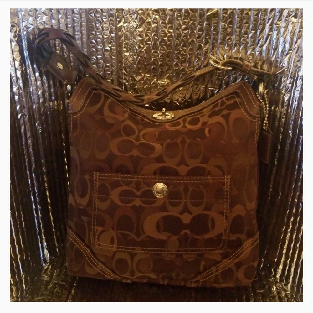 Coach Authentic chocolate hobo brown & tan handbag